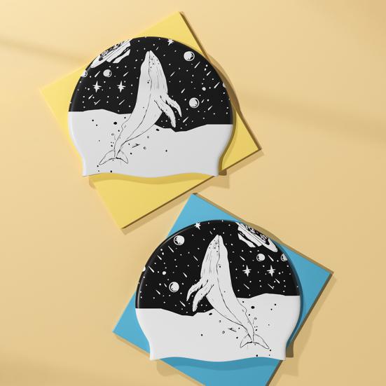 Шапочка для плавания Высокая эластичность Без ограничений Удобная в носке Двусторонняя печать Водонепроницаемая силиконовая шапочка для плавания Кудрявая Короткая