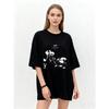 Oversized T Shirt Black Mushroom Print Grow Text Graphic Tee Casual Streetwear Women Fashion Top Summer Outfit
