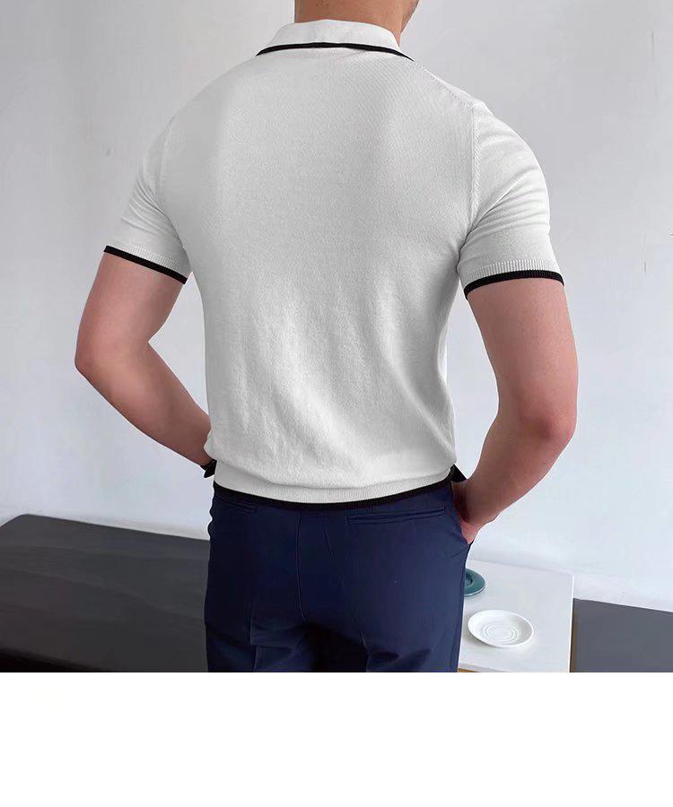 Мужская облегающая дышащая рубашка поло с коротким рукавом - повседневная, модная, не требующая глажки, всесезонный трикотажный верх