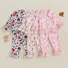 Kids Girls Pajamas Set Heart Print Long Sleeves Shirt and Elastic Pants for Loungewear Sleepwear
