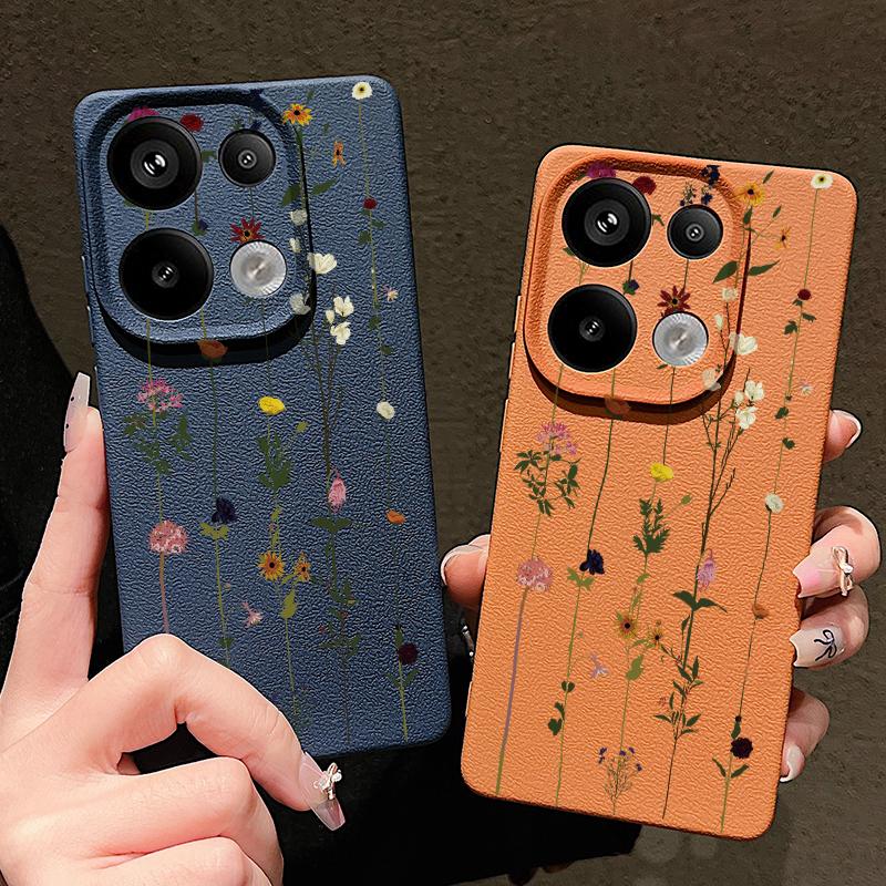 Тонкий матовый чехол для телефона с цветочным принтом для Xiaomi 13T Pro Poco X7 X6 Redmi Note 14 13 12 11 10 Pro TPU мягкая кожаная текстура противоударный бампер чехол
