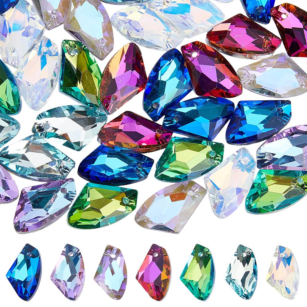 1set 48pcs Electroplated Glass Pendants Back Faceted Polygon Mixed color 19x11x5mm Hole: 1.2mm