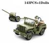 143Pcs Military Vehicle WW2 Normandy Landing WILLYS Car Building Blocks Army Soldier Car Classic Model Bricks Set Kids DIY Toys No Box