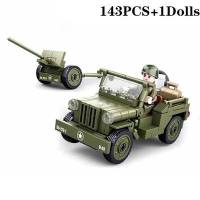 143 шт. военная техника WW2 Нормандская высадка WILLYS автомобиль строительные блоки армейский солдат автомобиль классическая модель кирпичи набор детские игрушки своими руками без коробки