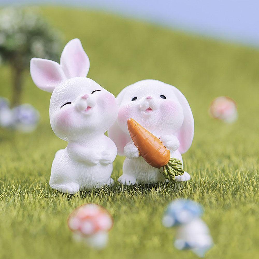 Mini Miniature Rabbit Figurine Cartoon Miniature Resin Hare Handicraft Carrot Bunny Statue