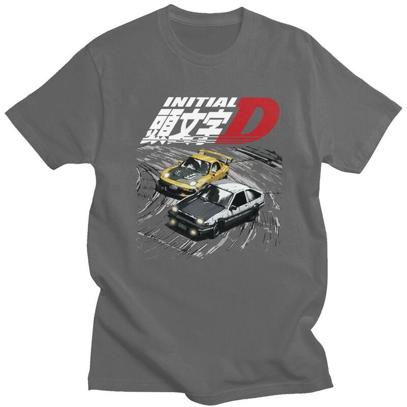 Мужские футболки с принтом Аниме Горные Гонки Initial D, 100% Хлопок, Футболки с Короткой Рукавой, Одежда