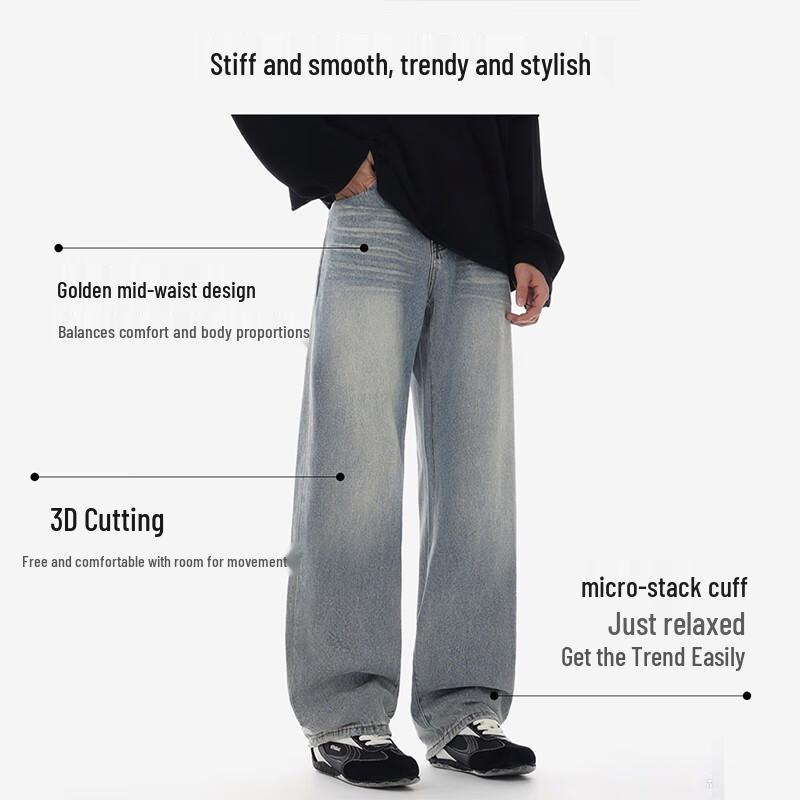 Metersbonwe Men's Loose Fit Straight Leg Denim Jeans