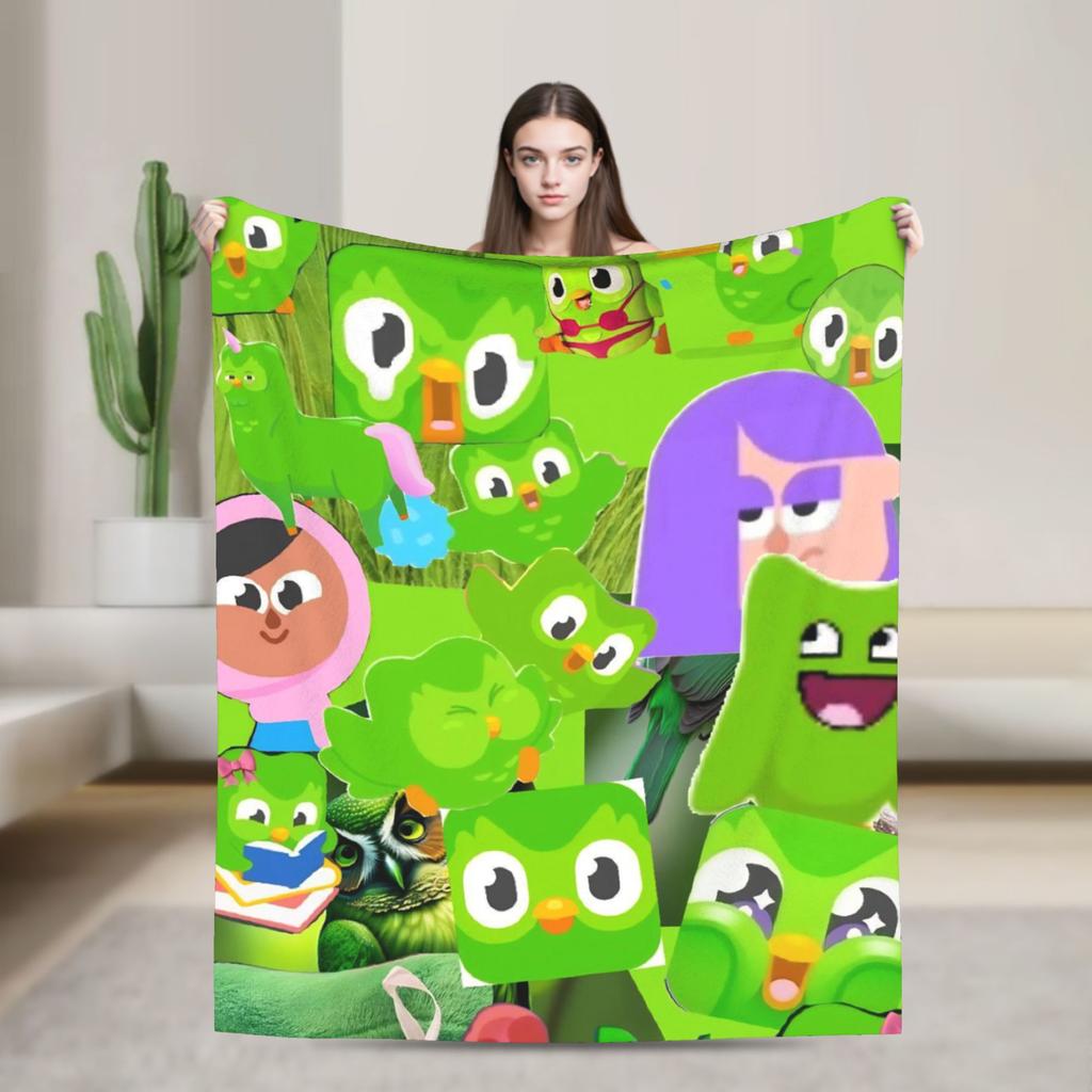 Duolingos Owl Duo Flannel Blanket  Soft Warm Bedding Throws for Couch Bed Camping Comfortable Bedspread Sofa Bed Cover