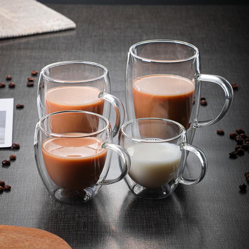 Double Wall Borosilicate Glass Coffee Cup Heat Resistant Handle Milk Juice Whiskey Water Cup Home Bar Party Drinking Utensils