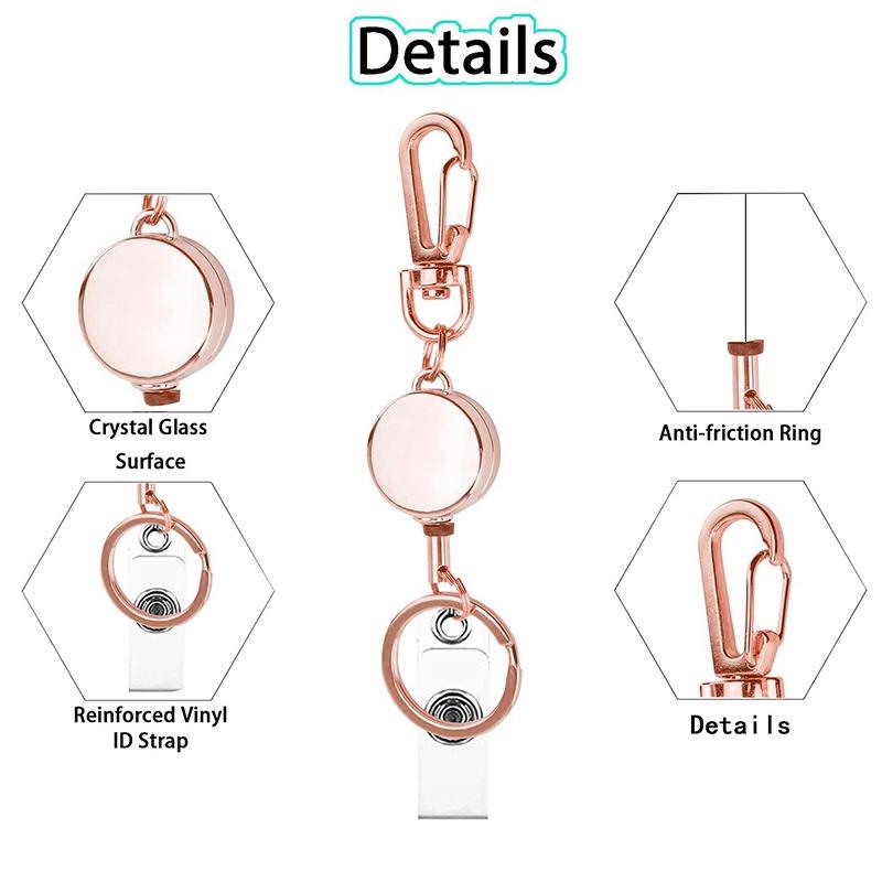 Metal Retractable Badge Reel ID Badge Holder with Cord Portable Carabiner Key Chain Office Supplies