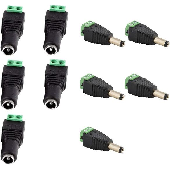 JacobsParts Male DC Barrel Power Plug Screw-on Wire Connector 5.5mm x 2.1mm for 12V/24V LED Strip and Electronics (10 Pack)