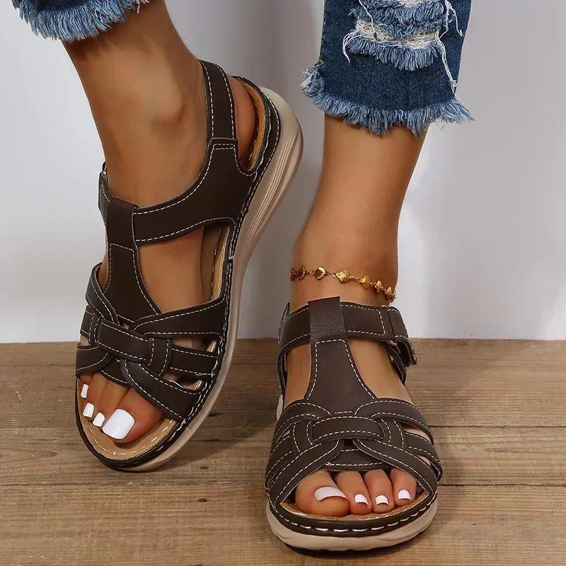 2024 Summer New Fashion Sandals Wedge Open Toe Outdoor Solid Color Comfortable Women's Beach Shoes Women Sandals  Women Shoes