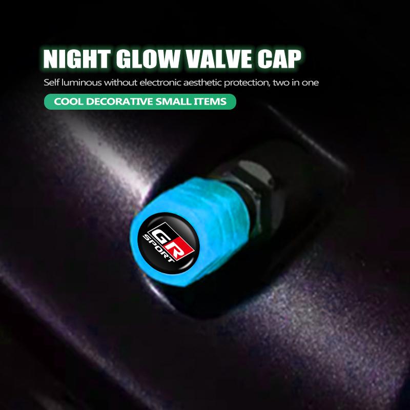 For Toyota ew12For Toyota Car Fluorescent Green Glowing Luminous Valve Stem Caps GRsport Yaris Corolla Rav4 CHR Auris Cruiser Highlander