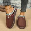 Fashion Bohemia Fringed Decoration Cotton Slippers Women 2025 Winter Comfort Thick Bottom Non Slippers Warm Short Plush Slides Size36-44