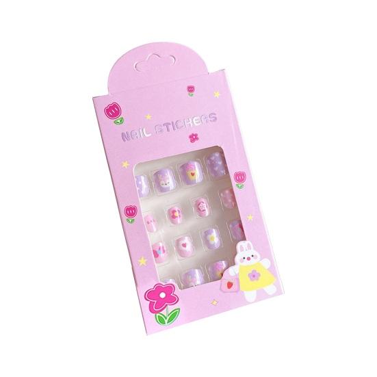 24Pcs Kids Fake Nail Kawaii Kids Fake Nail Art Stickers Set Creative DIY Nail Kit for Nail Decorations