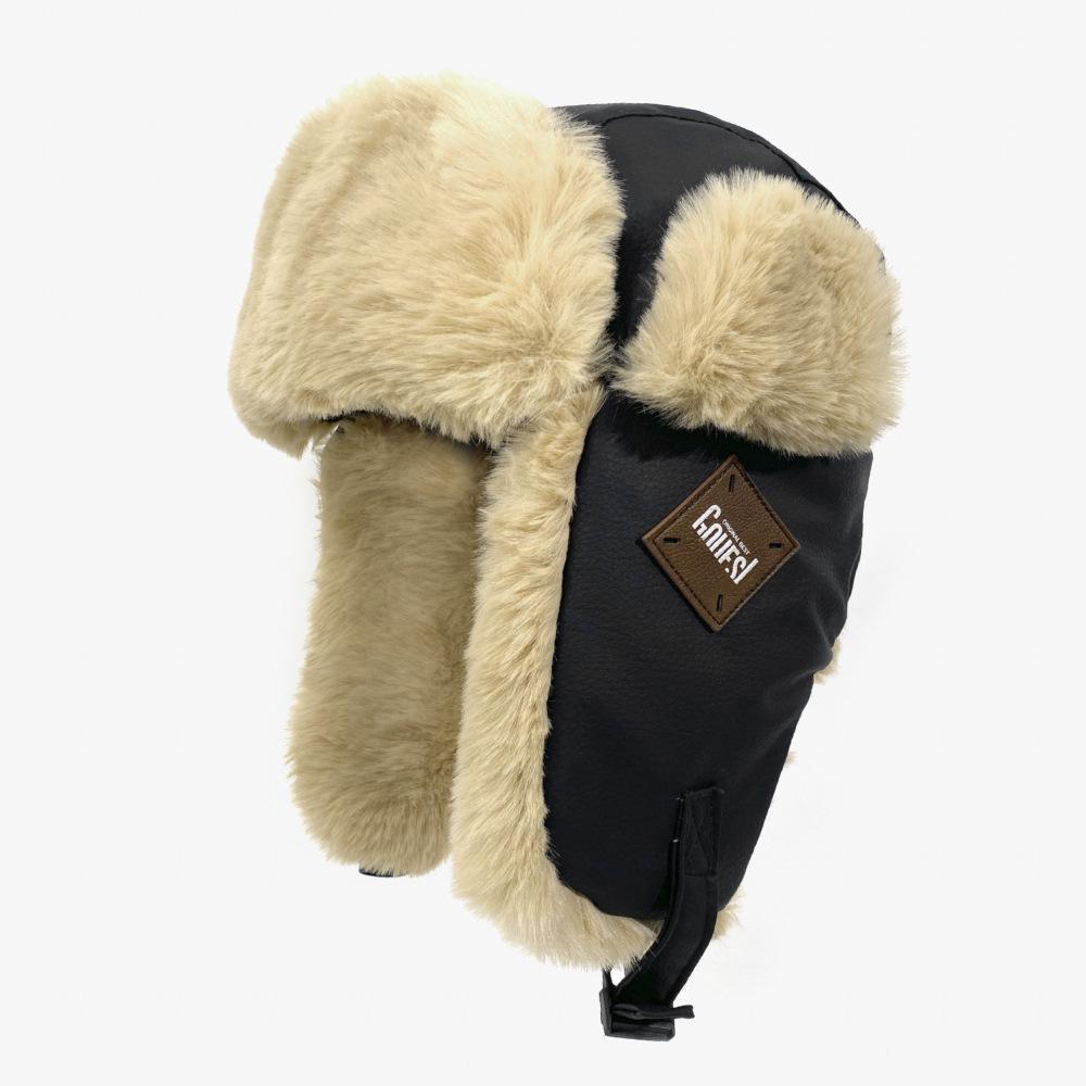 New Winter Leather Lei Feng Hat for Men and Women Korean Style Cold Proof Ear Protection Plus Velvet Thickened Outdoor Warm Hat