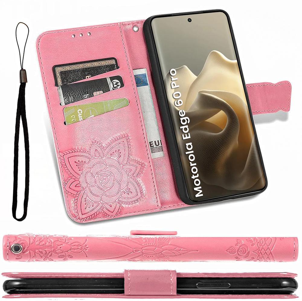 Flip Case for Motorola Edge 60 Pro, Butterfly - Pink