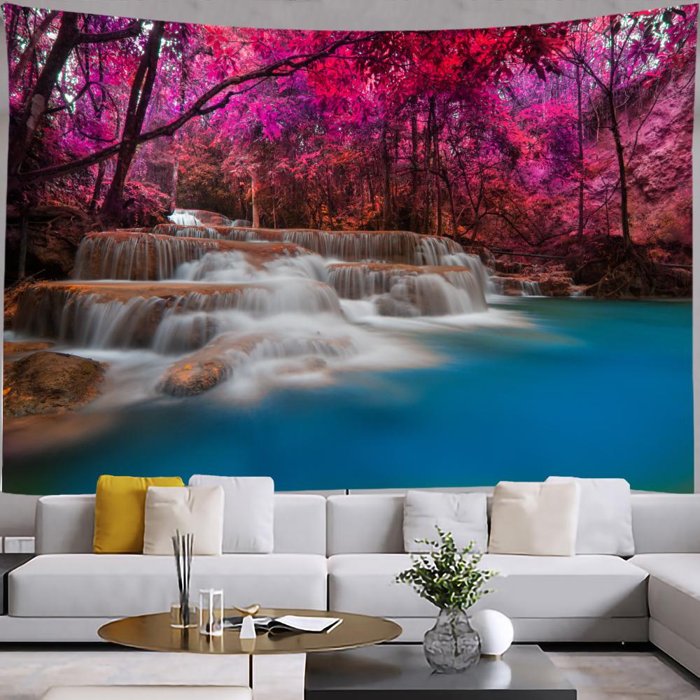 Гобелен с принтом «Лесной водопад» Настенный гобелен Kawaii Общежитие Главная Спальня Комната Декоративный гобелен