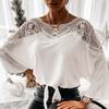 Round Large Size Embroidery Neck Lace Blouse Crochet Three Quarter Sleeve Lace Stitching Solid Color Lace Up