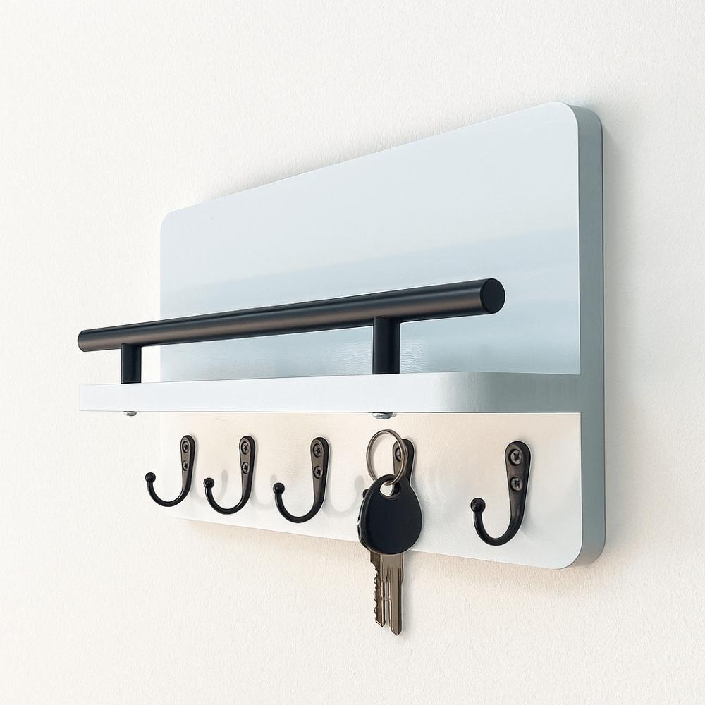 Wall Mounted Wooden Key Holder Floating Shelf Clothes Storage Rack Coat Hook Home Decor