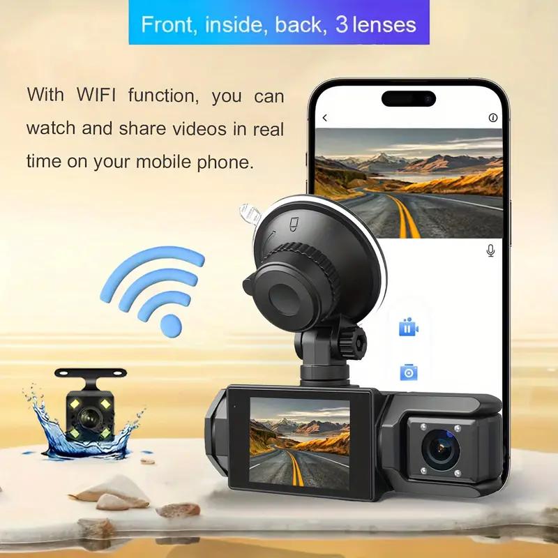 1080P WIFI 3-канальный видеорегистратор, 1080P WIFI видеорегистратор для автомобиля, G-сенсор, широкоугольная приборная панель с инфракрасным ночным видением