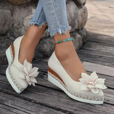 Празднуйте Женские туфли-лодочки с цветочным узором Весна Лето Повседневные на танкетке Высокие каблуки Слипоны Лоферы Плоская подошва Одинарная обувь для женщин