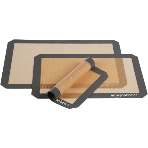 Basic Silicone Baking Mats, Set of 3, Rectangular, 41.9cm L X 29.5cm W, Beige/Gray