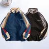 Men Jacket Color Block Loose Vintage Long Sleeves Zipper Closure Stand Collar Windproof Soft Streetwear School Baseball Coat Spring Fall Coat