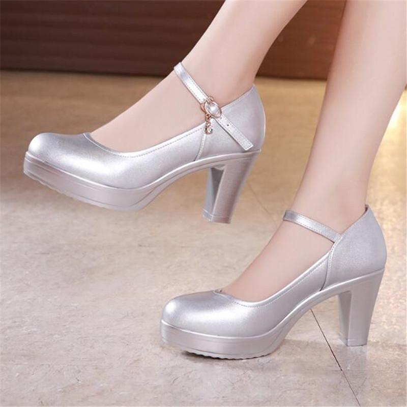 Block Heel Platform Pumps Women Shoes Black High Heels Shoes Ladies Elegant Office Shoes White Red Wedding Party Shoes Size33-43