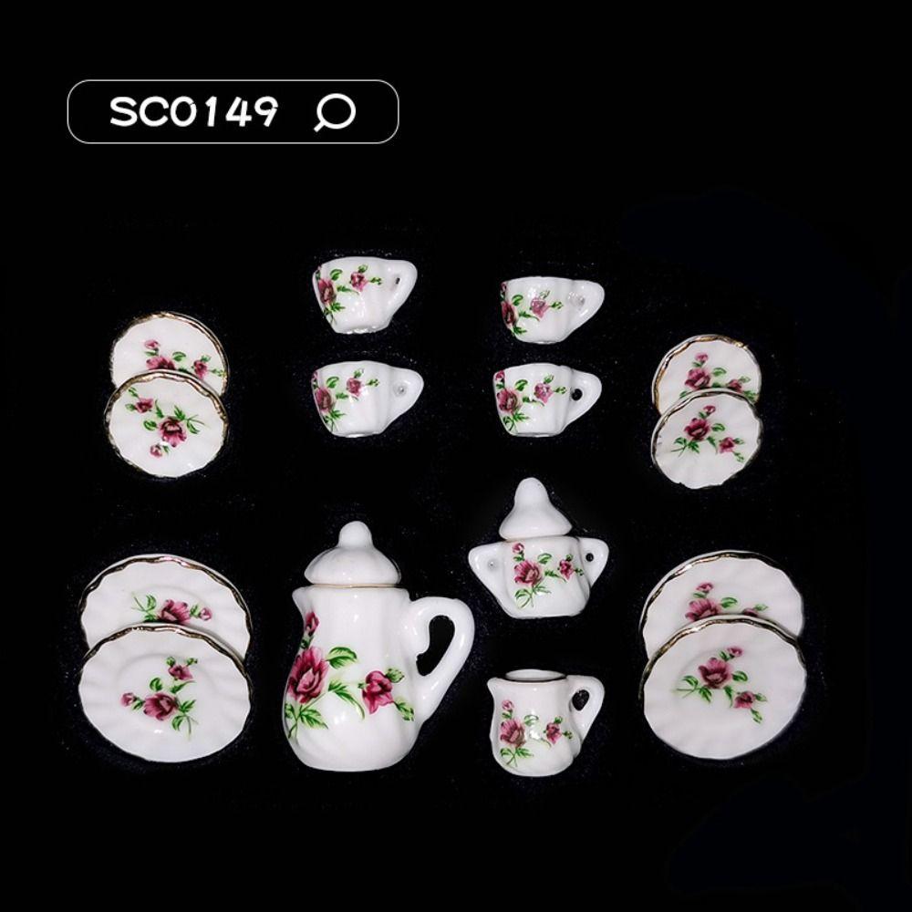 Tableware Dollhouse Miniature Tea Set Miniature Porcelain Tea Cup Set Doll House Accessories