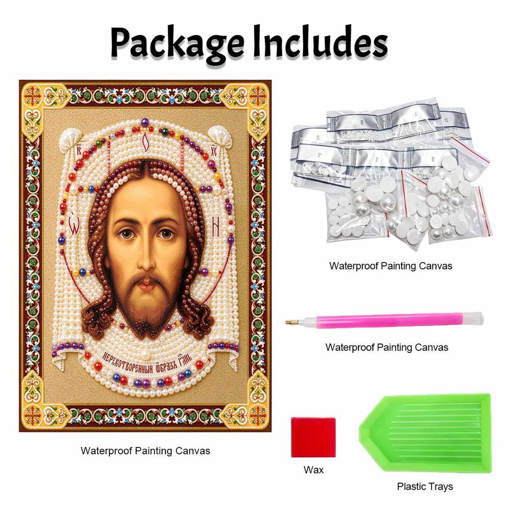 Jesus Christ Religious Framed Pearl Painting Kit DIY 3D Sparkling Bead Canvas Art Relaxing Handmade Craft Gift for Women