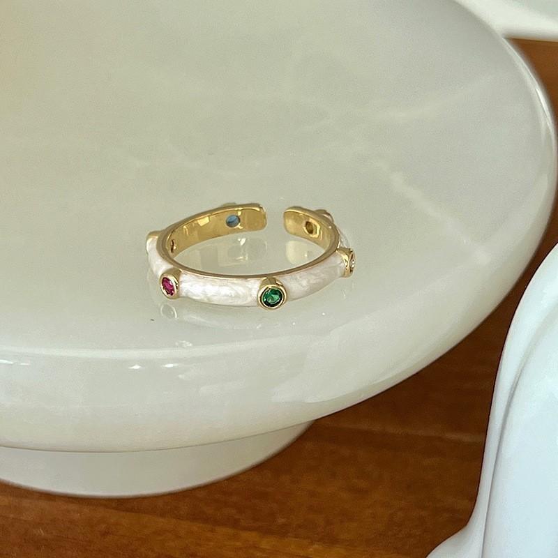 Elegant French Iris Violet Enamel Drop Oil Zircon Ring For Women Fashion Accessory