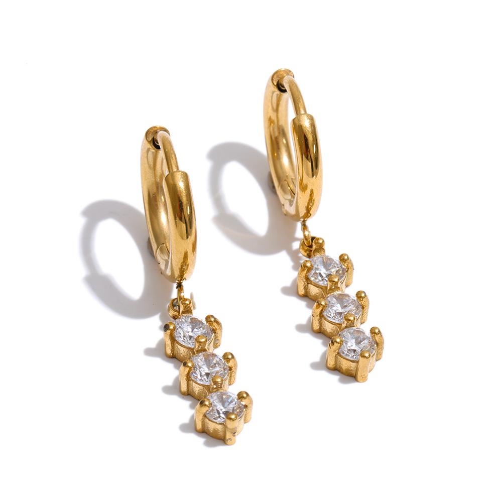 Yhpup Stainless Steel Cubic Zirconia Small Charm Drop Hoop Earrings 16K Gold Platinum Color PVD Plated Stylish Daily Jewelry