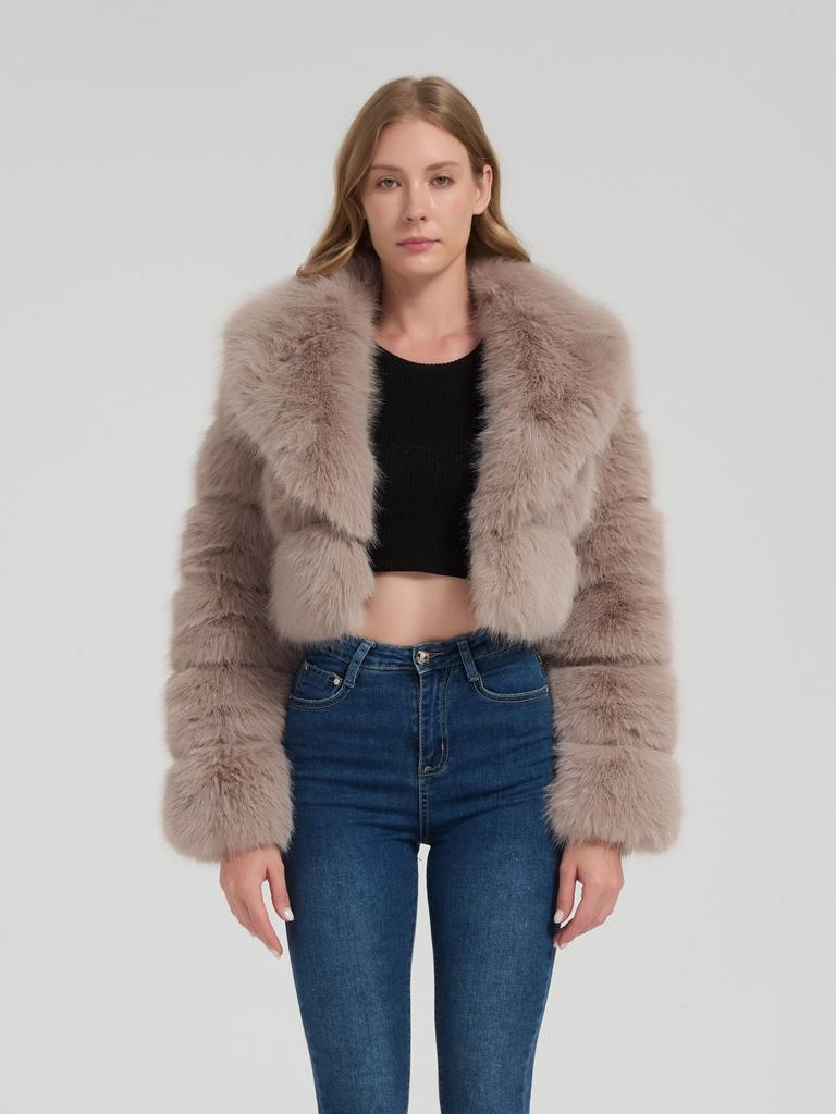 European and American women's clothing autumn and winter artificial fur short coat women's clothing top splicing Mao Mao thermal jacket