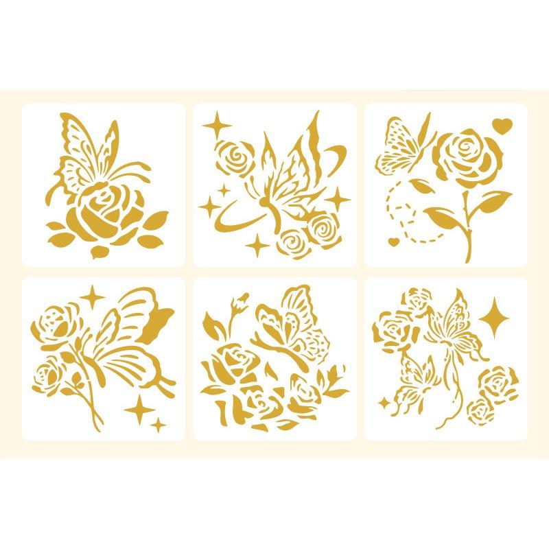 6 шт./набор цветочных трафаретов-бабочек для настенного скрапбукинга, небольшой креативный дизайн, декор своими руками, трафареты для живописи и декора