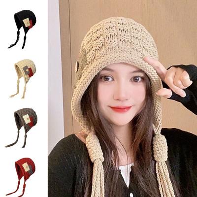 Harajuku Designed Crochet Lei Feng Hat Button Ear Protection Hat Cute Pullover Hat Outdoor