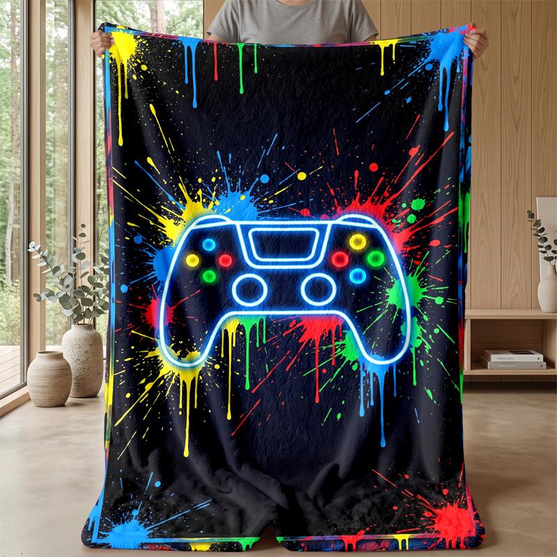 Neon Game Controller Art Theme blanket Lightweight Warm Flannel Blanket Decorative Throw Blanket for Home Decoration