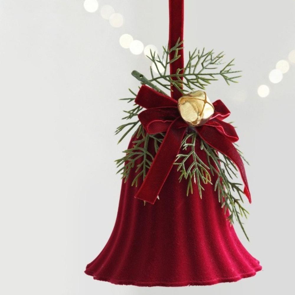 Plastic Red Flocking Christmas Bell Bow Knot Design Exquisite Christmas Tree Topper Star Wreath Pendant Christmas Ball Pendant