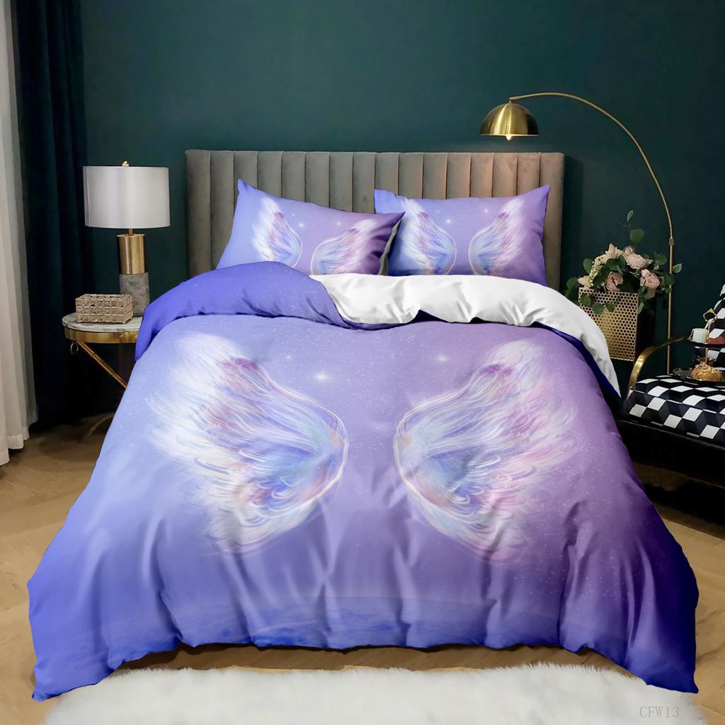 3D Starry Sky Feather Pattern Bedding Set Starry Plate Printed Quilt Cover and Pillow Case 2 or 3 Extra Large AU240 * 270 Home Decoration