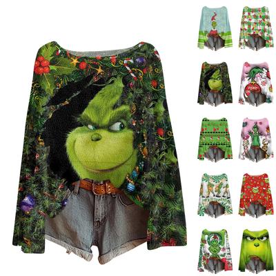 Рождественские толстовки для женщин Вязаный свитер Милая рубашка Осенний свитер с круглым вырезом Топы