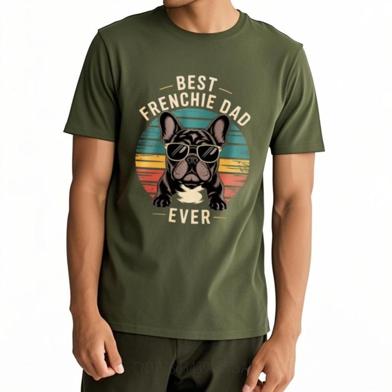 Soft Cotton Tee Workout For her summer tshirt Vintage Best Frenchie Dad Ever Sunburst Dog Cool For him tees Breathable Tee