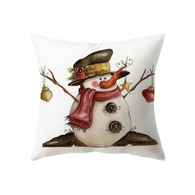Cute Santa Claus Merry Christmas Printed Pattern Cushion Cover Home Living Room Sofa Decoration Polyester Pillow