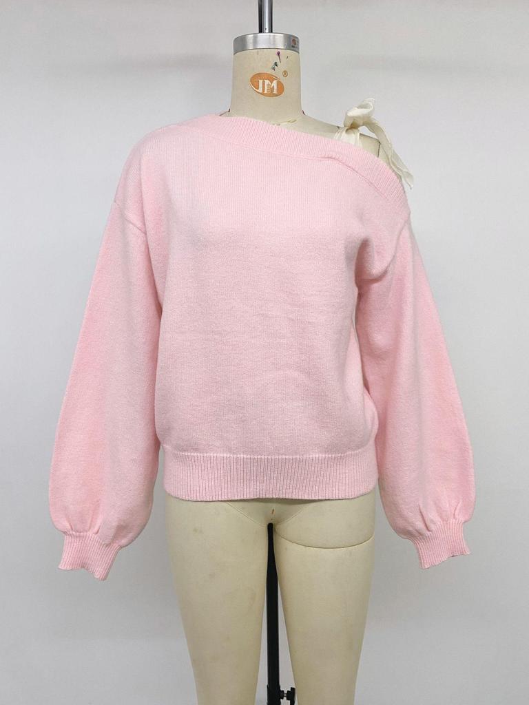 2026 Autumn Winter Asymmetrical Lace-up Bow Knit Sweater: European American Style, Long Sleeve, Women's Bestseller