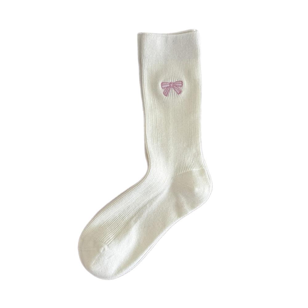 Seamless Women's Mid-Calf Socks Spring Autumn Slouchy Socks Embroidered Bow Socks  for Women Girls