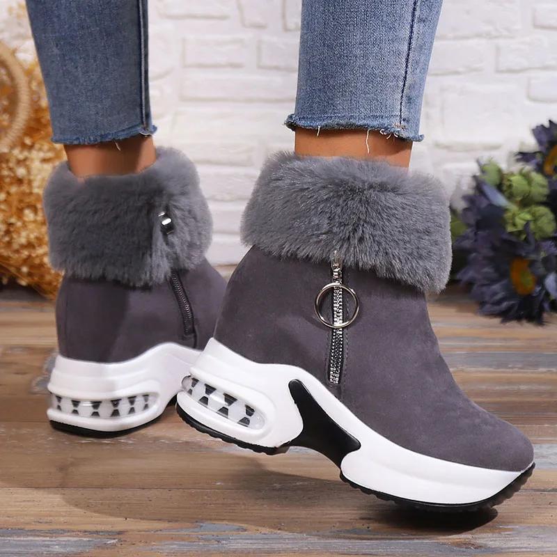 Winter Non-Slip Snow Boots Women Fashion Faux Fur Plush Platform Ankle Boots Woman Air Cushion Warm Cotton Padded Shoes