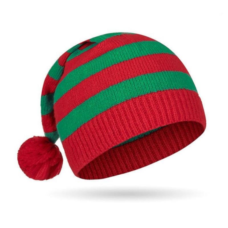 Kids Striped Knitted Beanies Soft Warm Winter Pompom Caps Christmas Party Santa Hats Knitting Hat For Girls Boys
