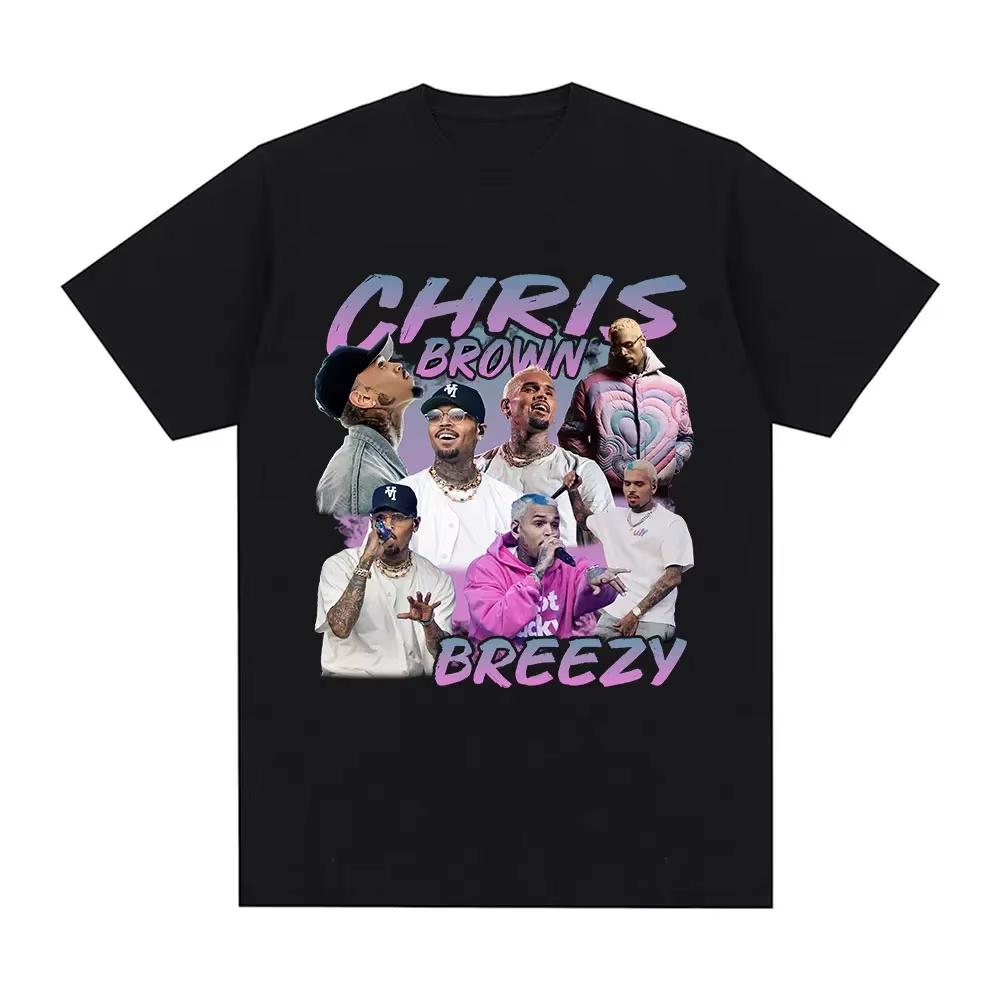 Крис Браун Breezy Футболки Хип-хоп 90-х Графическая футболка Повседневная хлопковая футболка с коротким рукавом Круглый вырез Женская Мужская Уличная одежда Топ...