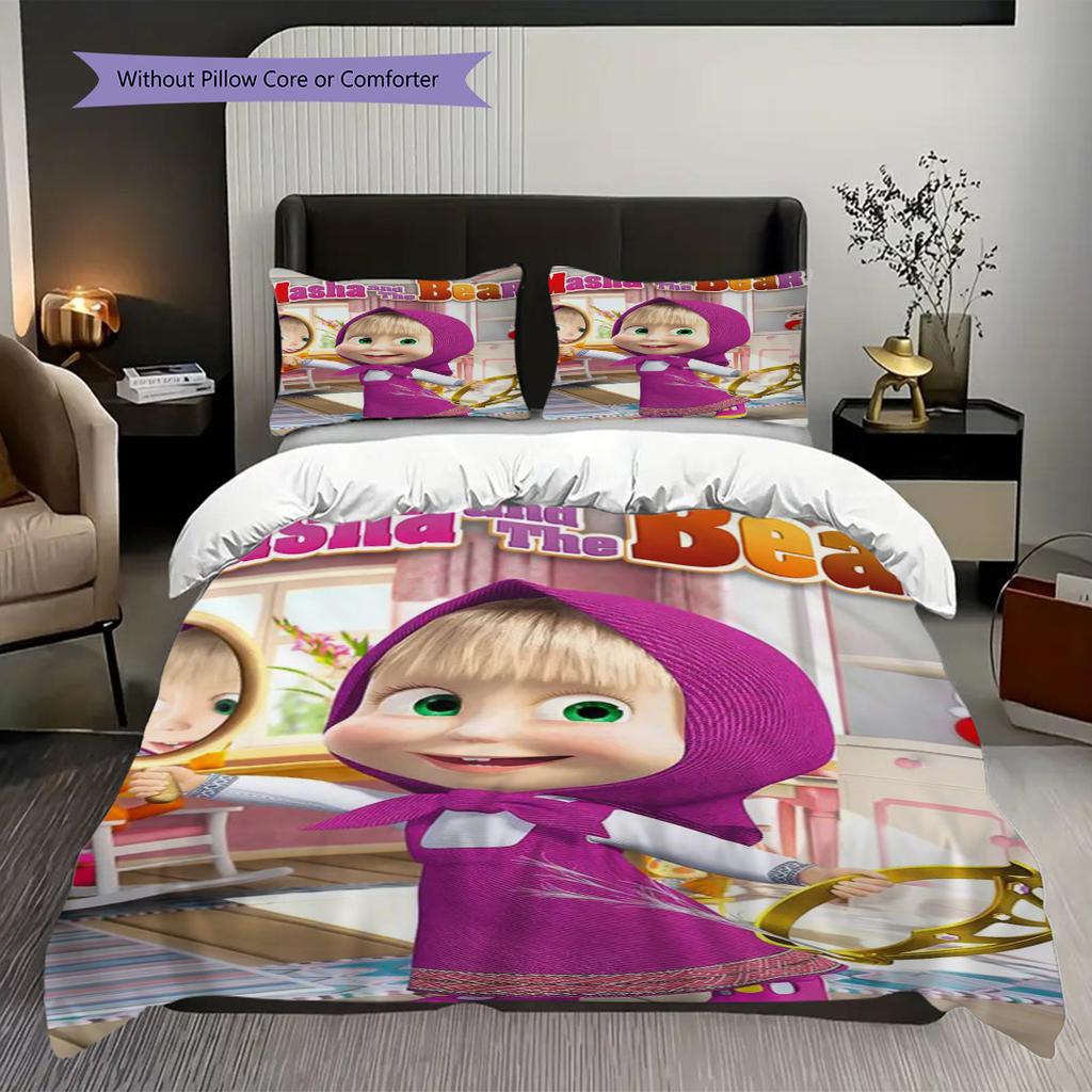 Russian comedy animation Masha and the Bear Comfortable Duvet Cover and Pillowcases (1 duvet cover + 2 pillowcases, duvet insert not included) T2