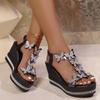 Fashion Women High Heel Wedge Sandals Decoration Rhinestones Popular Among Toe Shoes for Women Platform Fashionable Butterfly Sandals