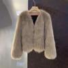2023 Korean Style Women's Faux Fox Fur Coat, Short & Versatile, Tie-Up Design for Autumn/Winter